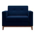 Poltrona Living Pés E Base Em Madeira Linho Cotton Azul Marin