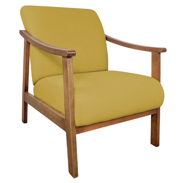 Poltrona Liz Base Madeira Suede Amarelo - Amarena Móveis