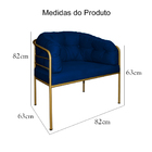 Poltrona Louise Azul Marinho Base Metal Dourada - Vallisa Dec