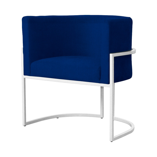Poltrona Luana Base Metálica Branca Suede Azul Marinho - Vall