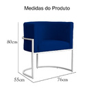 Poltrona Luana Base Metálica Branca Suede Azul Marinho - Vall