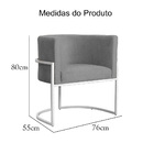 Poltrona Luana Base Metálica Branca Suede Cinza - Vallisa Dec