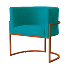 Poltrona Luana Base Metálica Cobre Suede Azul Turquesa - Vall