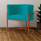 Poltrona Luana Base Metálica Cobre Suede Azul Turquesa - Vall