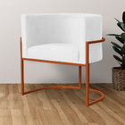 Poltrona Luana Base Metálica Cobre Suede Branco - Vallisa Dec