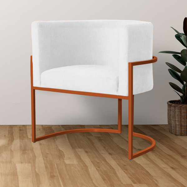 Poltrona Luana Base Metálica Cobre Suede Branco - Vallisa Dec