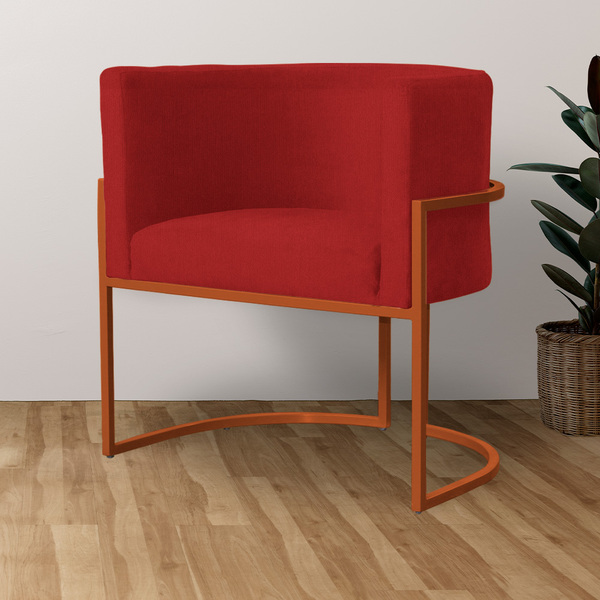 Poltrona Luana Base Metálica Cobre Suede Vermelho - Vallisa D