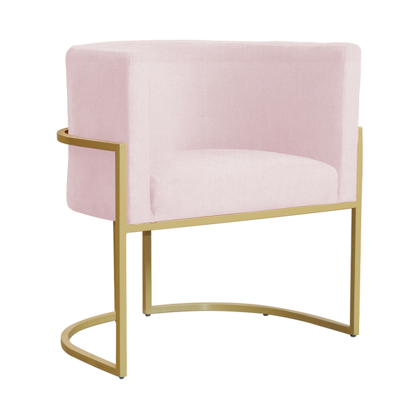 Poltrona Luana Base Metálica Dourada Suede Rosa Bebê - Vallis