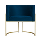 Poltrona Luana Base Metálica Dourada Veludo Azul Marinho - Va
