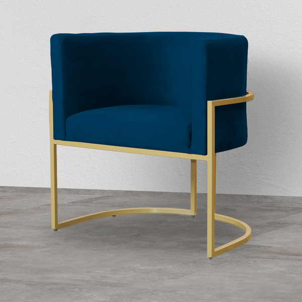 Poltrona Luana Base Metálica Dourada Veludo Azul Marinho - Va
