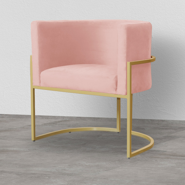 Poltrona Luana Base Metálica Dourada Veludo Rosa - Vallisa De