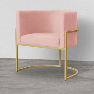 Poltrona Luana Base Metálica Dourada Veludo Rosa - Vallisa Decor