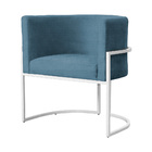 Poltrona Luana Linho Azul Base Metálica Branca  - Vallisa Dec