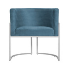 Poltrona Luana Linho Azul Base Metálica Branca  - Vallisa Dec