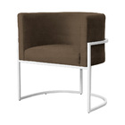 Poltrona Luana Linho Marrom Base Metálica Branca  - Vallisa D