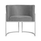 Poltrona Luana Suede Cinza Base Metálica Branca - Vallisa Dec