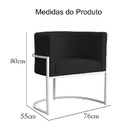 Poltrona Luana Suede Preto Base Metálica Branca - Vallisa Dec