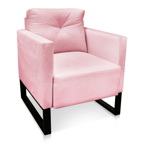 Poltrona Luisa Suede Rosa Bebê Base Industrial Metálica Preto