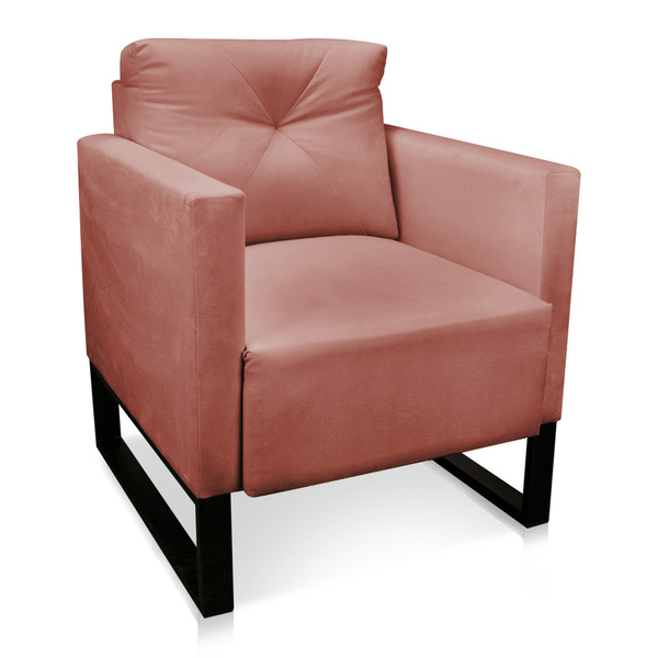 Poltrona Luisa Veludo Rosê Base Industrial Metálica Preto D01