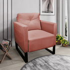 Poltrona Luisa Veludo Rosê Base Industrial Metálica Preto D01