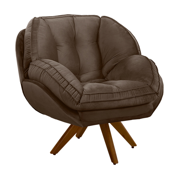 Poltrona Luisiana Veludo Base Giratória De Madeira K01 - D'ro