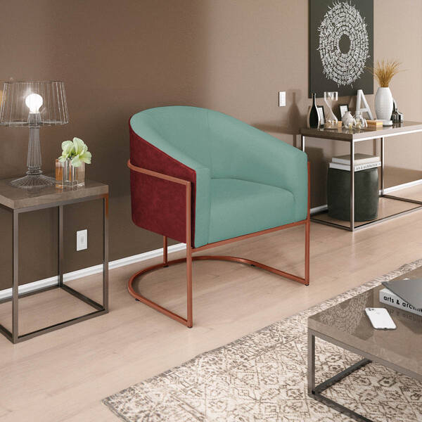 Poltrona Luiza Base De Ferro Bronze Factor Vermelho E Linho -