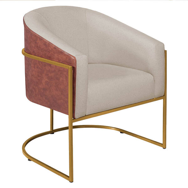 Poltrona Luiza Base De Ferro Dourado Corano Nozes E Linho Beg