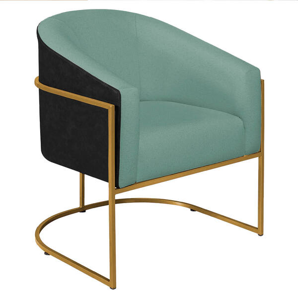 Poltrona Luiza Base De Ferro Dourado Factor Preto E Linho - A