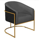 Poltrona Luiza Base De Ferro Dourado Factor Preto E Linho - D