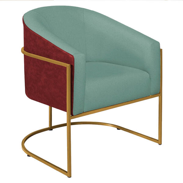 Poltrona Luiza Base De Ferro Dourado Factor Vermelho E Linho