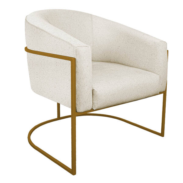 Poltrona Luiza Base De Ferro Dourado Linho - Amarena Móveis -