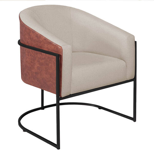 Poltrona Luiza Base De Ferro Preto Corano Nozes E Linho - Doc