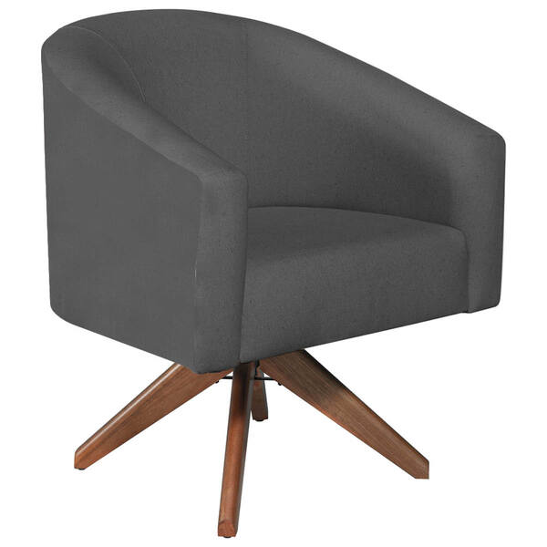 Poltrona Luiza Base Giratória De Madeira Linho Chumbo - Amare