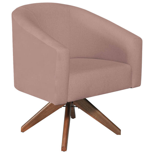 Poltrona Luiza Base Giratória De Madeira Linho Rosê - Amarena