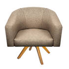 Poltrona Luiza Linho Marrom Base Madeira - Amarena Móveis