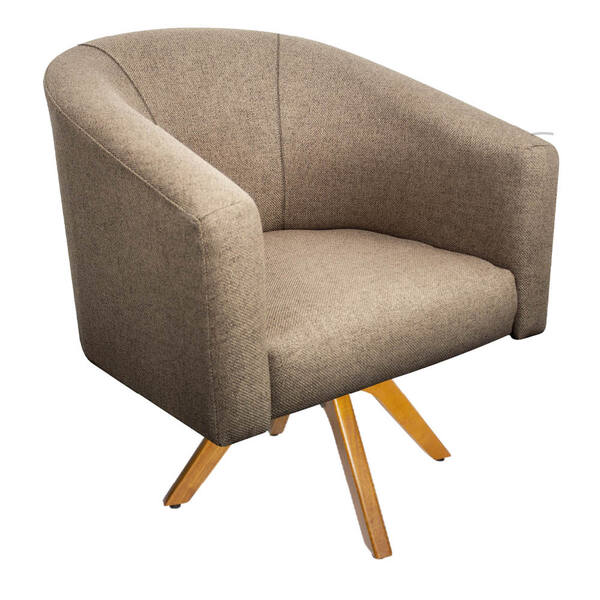 Poltrona Luiza Linho Marrom Base Madeira - Amarena Móveis