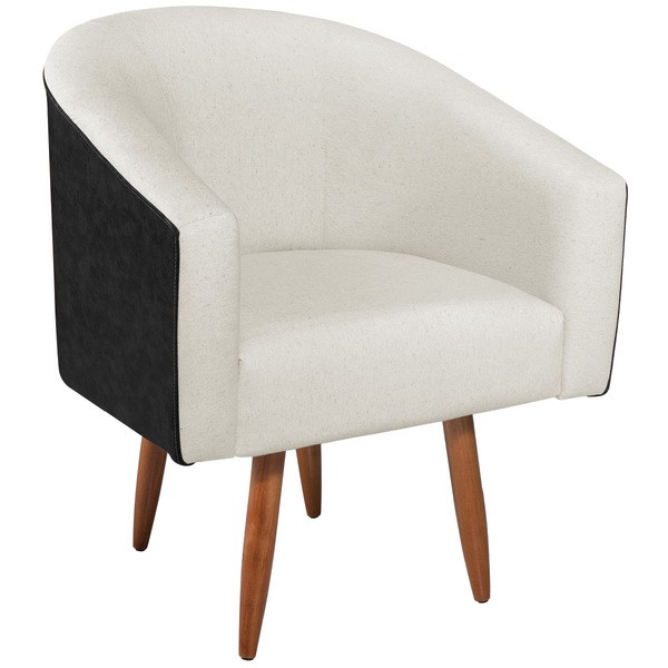 Poltrona Luiza Pés Palito Factor Preto E Linho - Doce Sonho M