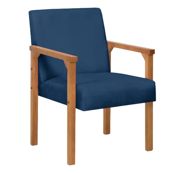 Poltrona Lunna  Braço Madeira Suede Azul Bic
