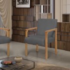 Poltrona Lunna  Braço Madeira Suede Cinza