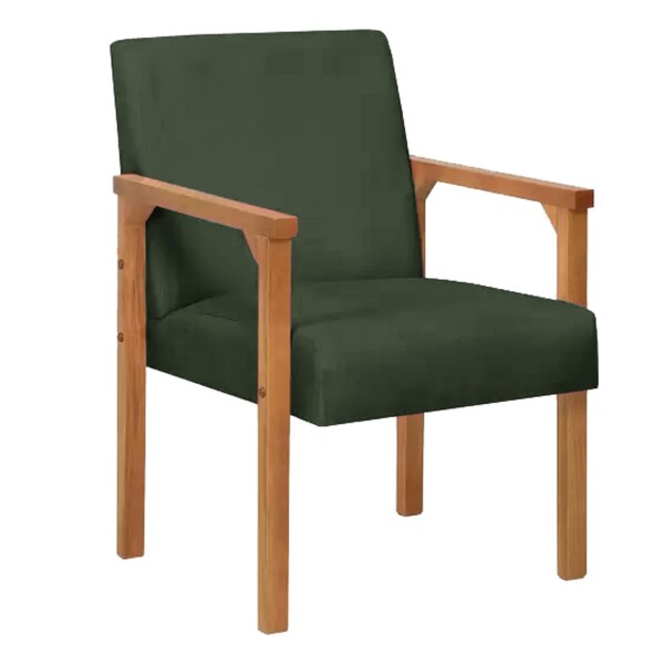 Poltrona Lunna  Braço Madeira Suede Verde Musgo