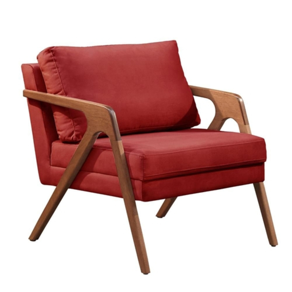 Poltrona Luxo Braço Em Madeira Maciça Mona -  Veludo Vermelho