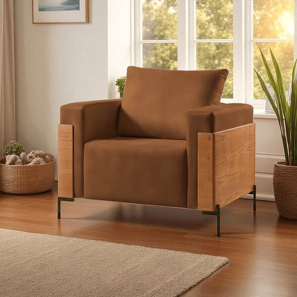 Poltrona Luxo Metal Madeira Maciça Heitor Caramelo