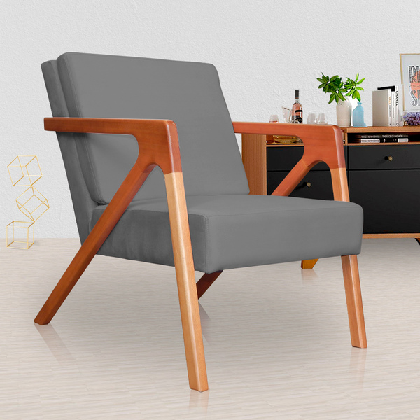 Poltrona Luxo Monalisa Suede Cinza - Vallisa Decor