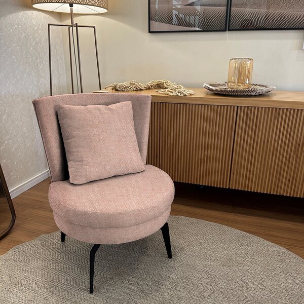 Poltrona Lynn Giratória - Tecido Linho Safira Rosa
