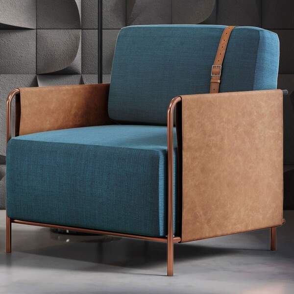 Poltrona M01 Cobre/linho Jeans Azul 3960 - Mais Decor