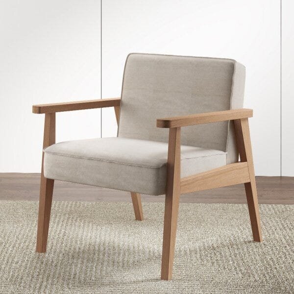 Poltrona Madeira Maciça Julia Volttoni Natural/linho Bege