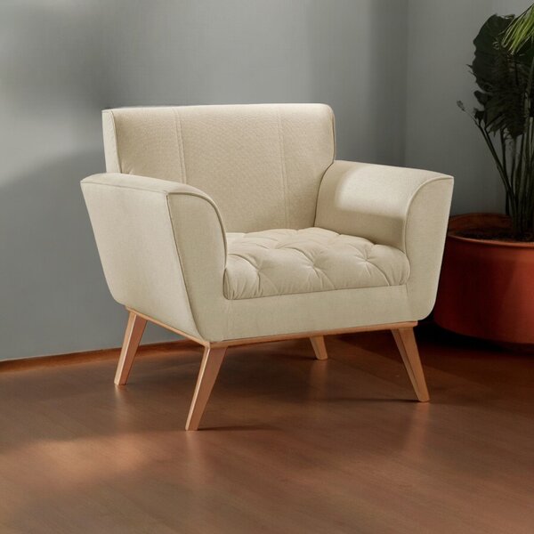 Poltrona Madeira Maciça Lyz Luxo Bege Claro