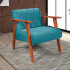 Poltrona Madri Sala Recepcao Tecido Suede Pes Madeira Azul-tu