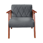 Poltrona Madri Sala Recepcao Tecido Suede Pes Madeira Cinza