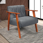 Poltrona Madri Sala Recepcao Tecido Suede Pes Madeira Cinza